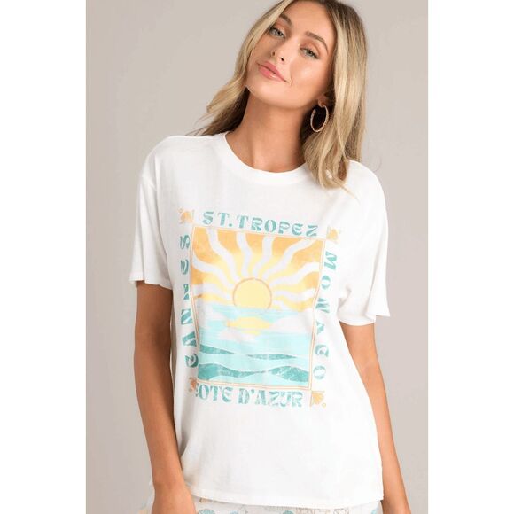 Z Supply Tops - NWT Z Supply St Tropez Tee Womens Size S White Graphic Sun Cannes Monago Crew